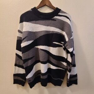 Roxy Early Door Sweater Vtg Black White Gray Y2K Womens Size Small Oversized EUC
